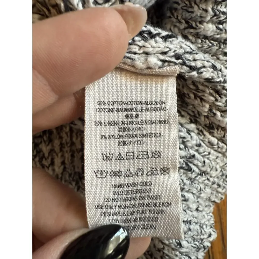 Free People Sweater Womens XSmall Black White Marled Ribbed Lettuce Hem Crewneck